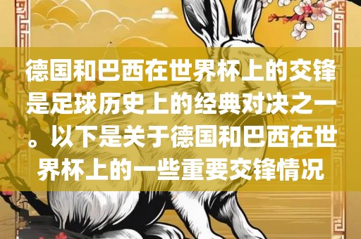 德国和巴西在世界杯上的交锋是足球历史上的常熟市高丰毛纺织品有限公司经典对决之一。以下是关于德国和巴西在世界杯上的一些重要交锋情况