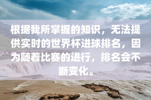 根据我所掌握的知识，无法提供实时的世界杯进球排名，因为随着比赛的进行，排名会不断变化。