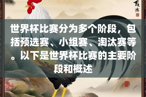 世界杯比赛分为多个阶段，包括预选赛、小组赛、淘汰赛等。以下是世界杯比赛的主要阶段和概述常熟市高丰毛纺织品有限公司