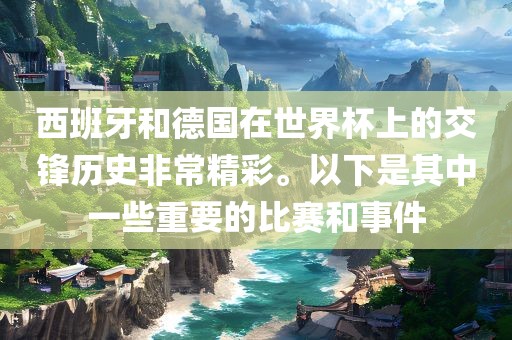 西班牙和德国在世界杯上的交锋历史非常精彩。以下是其中一些重要的比赛和事件常熟市高丰毛纺织品有限公司