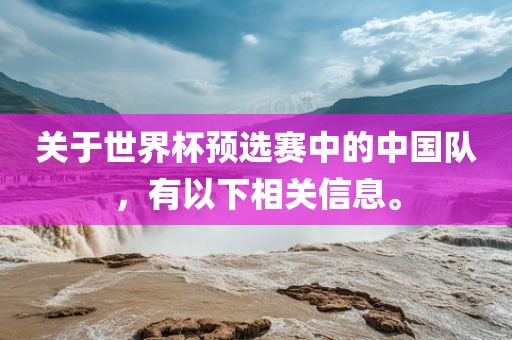 关于世界杯预选赛中的中国队，有以下相关信息。常熟市高丰毛纺织品有限公司