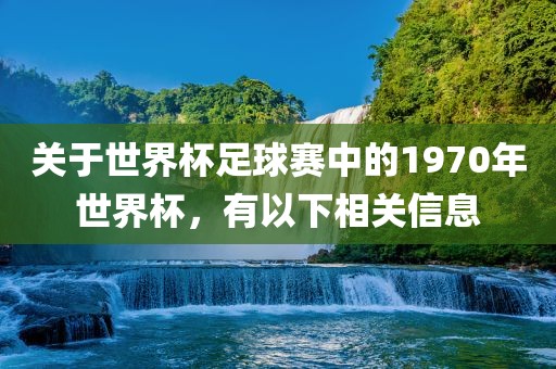 关于世界杯足球赛中的1970常熟市高丰毛纺织品有限公司年世界杯，有以下相关信息