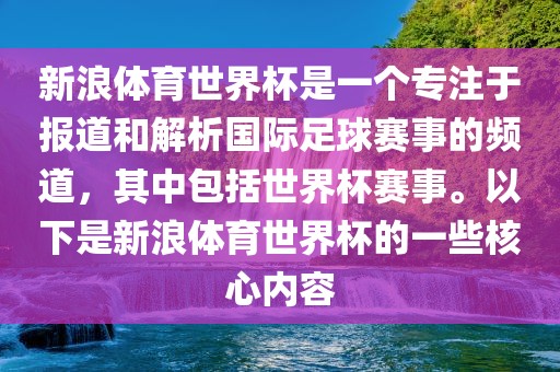 新浪体育世界杯是一个专注于报道和解析国际足球赛事的频道，其中包括世界杯赛事。以下是新浪体育世界杯的一些核心内容常熟市高丰毛纺织品有限公司