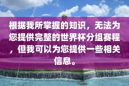 根据我所掌握的知识，无法为您提供完整的世界杯分组赛程，但我可以为您提供一些相关信息。常熟市高丰毛纺织品有限公司