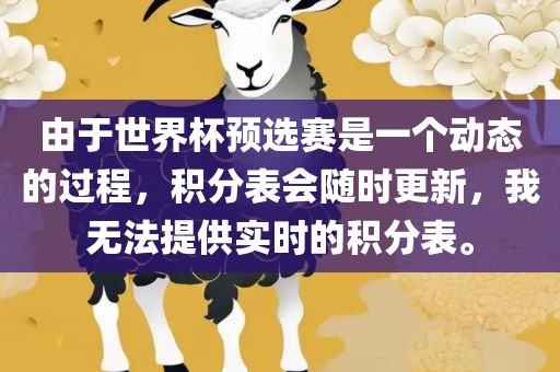 由于世界杯预选赛常熟市高丰毛纺织品有限公司是一个动态的过程，积分表会随时更新，我无法提供实时的积分表。