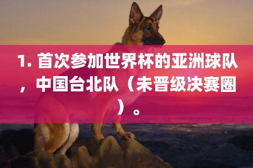 1. 首次参加世界杯的亚洲球队，中国台北队（未晋级决赛圈）。常熟市高丰毛纺织品有限公司