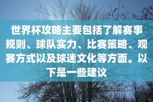世界杯攻略主要包括了解赛事规则、球队实力、比赛策略、观赛方式以及球迷文化等方面。以下是一些建议常熟市高丰毛纺织品有限公司