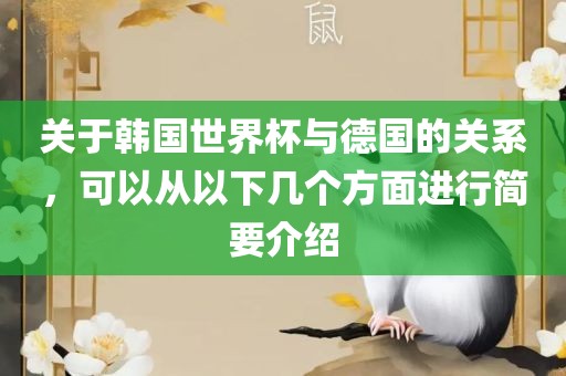 关于韩国世界杯与德国的关系，可以从以下几个方面进行简要介绍
