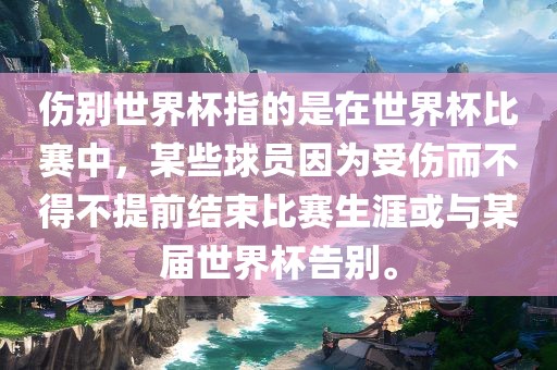 伤别世界杯指的是在世界杯常熟市高丰毛纺织品有限公司比赛中，某些球员因为受伤而不得不提前结束比赛生涯或与某届世界杯告别。